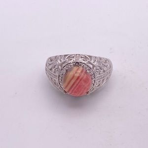 Rhodochrosite Ring; Sterling Silver; Size 9.75